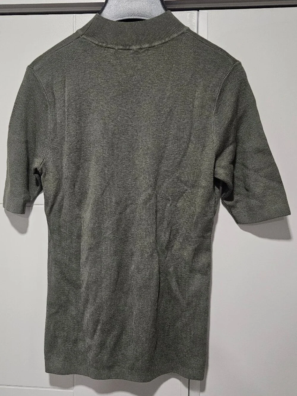 Gap Mockneck Knit Top - Elbow Sleeve Olive Green Cotton Silk Short Sleeve Retro - Picture 4 of 7